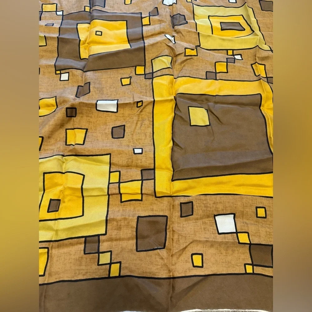 Guy Laroche Vintage Retro Geometric Brown Scarf Silk